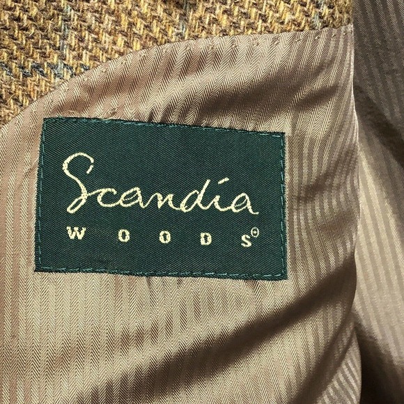 Tweed Plaid Blazer Brown and Blue 46 Two-Button Wool Academia Elbow Patches - Picture 11 of 14